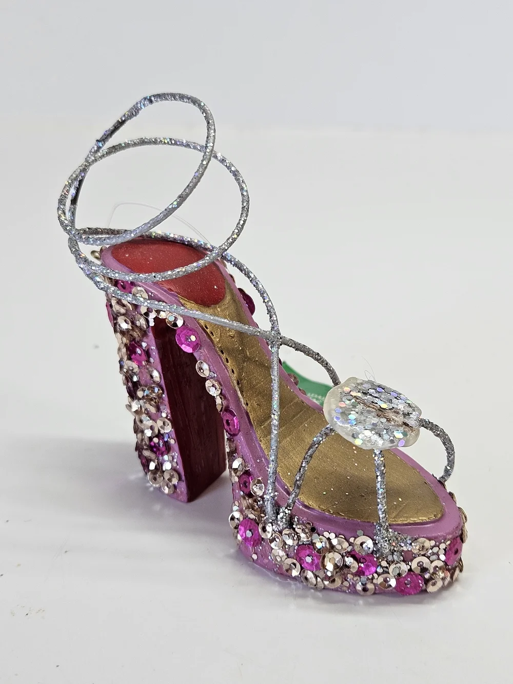NEW Kurt S. Adler Pink & Silver Sparkle Glitter High Heel Shoe Ornament Holiday